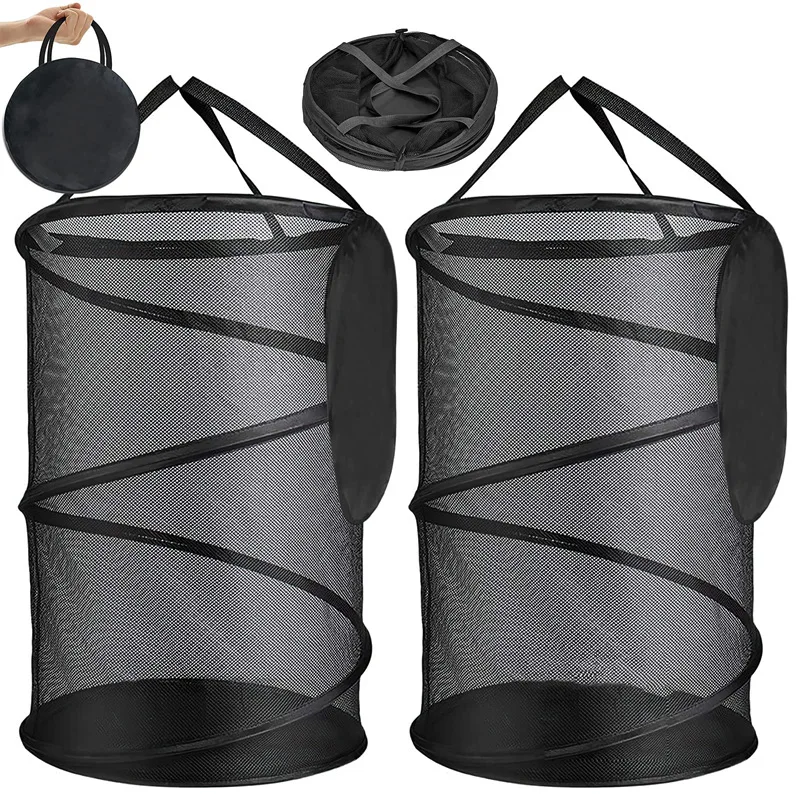 Portable mesh pop-up breathable foldable portable laundry basket dirty clothes basket with lid