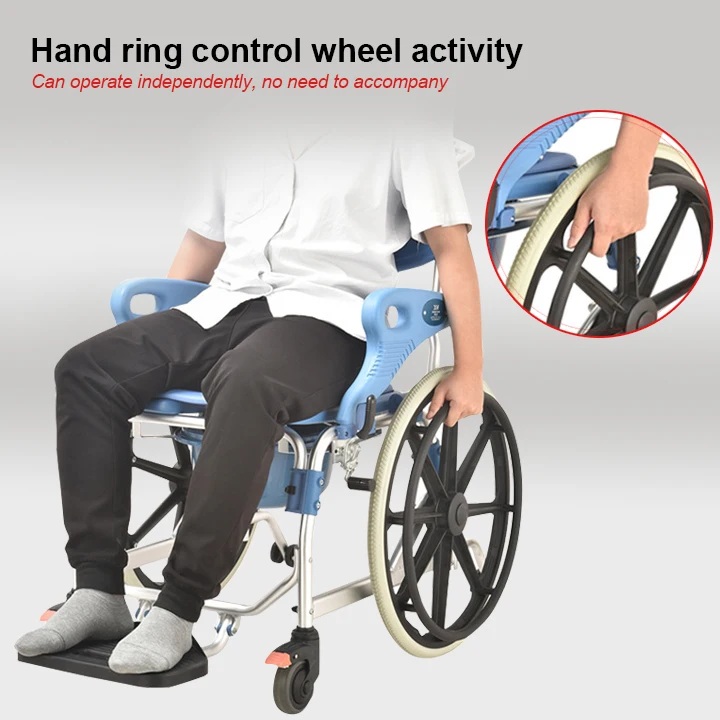 Multi-functional Enhanced Wheel Bath Chair Armrest Can Rotate the Disabled Indoor Mobile Shower Chair