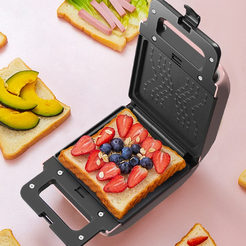 Mini household electric breakfast bread maker portable double side sandwich waffle maker with cool touch handle