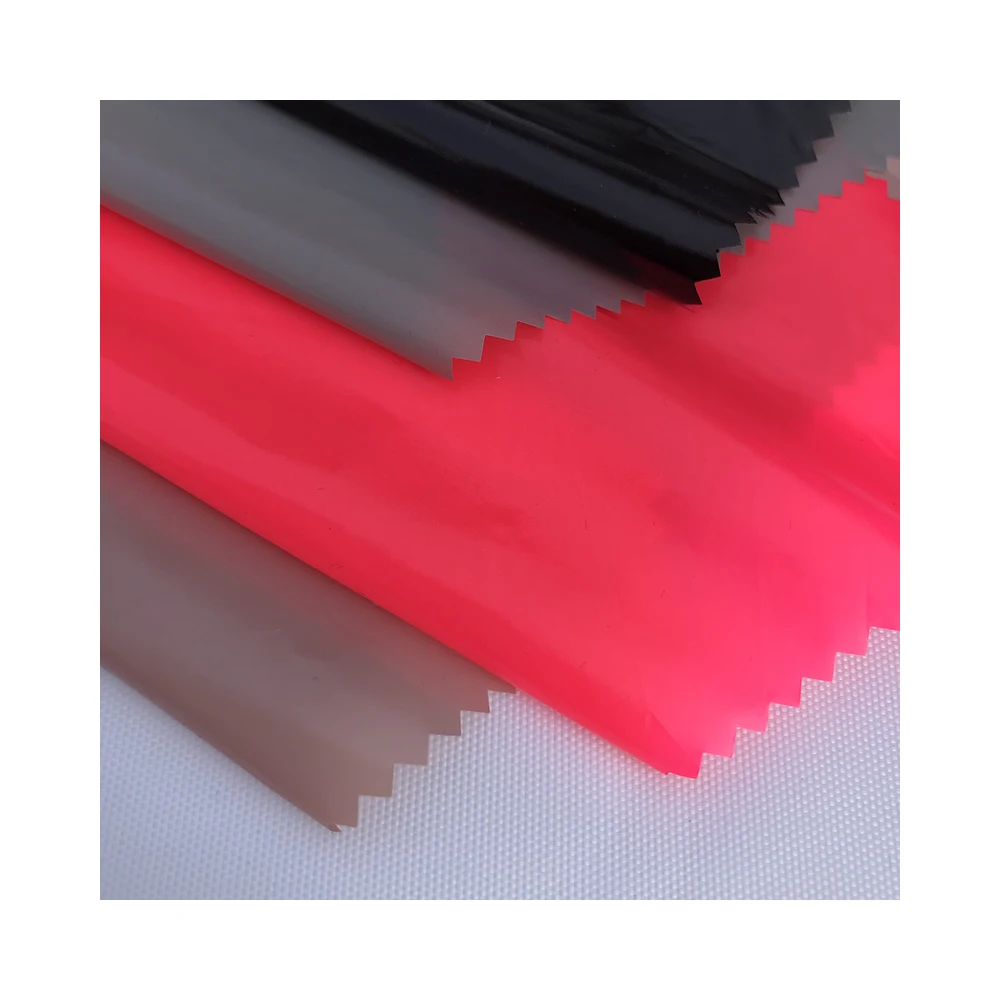 Soft And Smooth 380T  20D Ripstop  Plain Weave Nylon Fabric Bright PU Nylon Down Coat fabric
