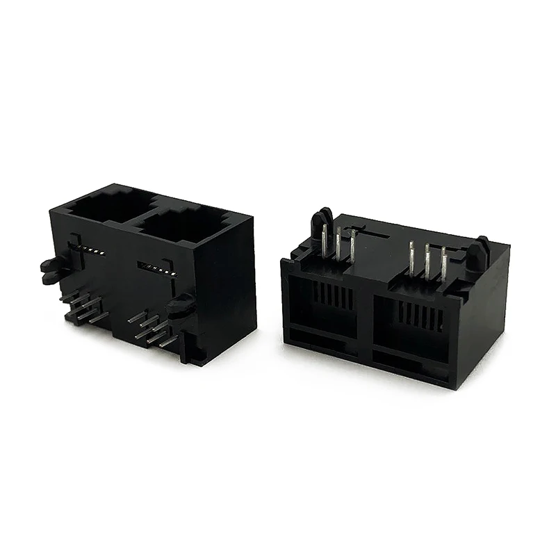 1X2 Port Modular Jack  RJ12 Side-Entry 6P6C Right-Angle 5521A RJ25 Connector L=16.5mm