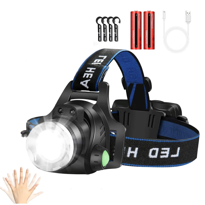 USB Rechargeable T6 1000 Lumens Waterproof Flashlights Zoomable 4 Modes Motion Sensor Super HeadLamp