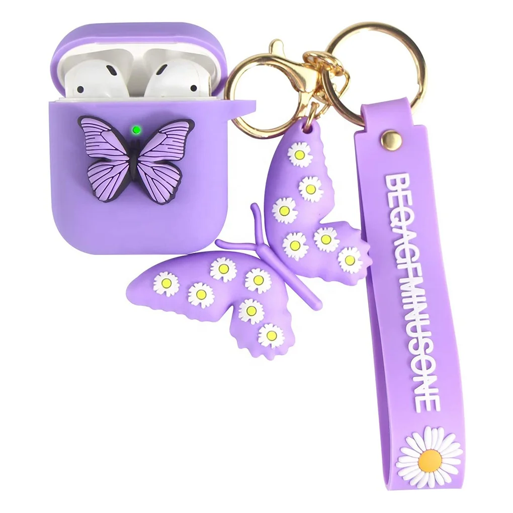 Силиконовый чехол для Airpod 3 Butterfly с брелоком девушек наушников милый защитный Airpods 1 2