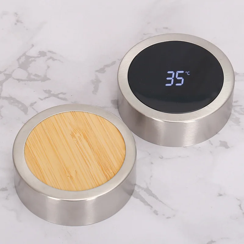 2024 Smart bamboo water bottle double wall stainless steel  bottle bamboo thermoses with LED Temperature Display