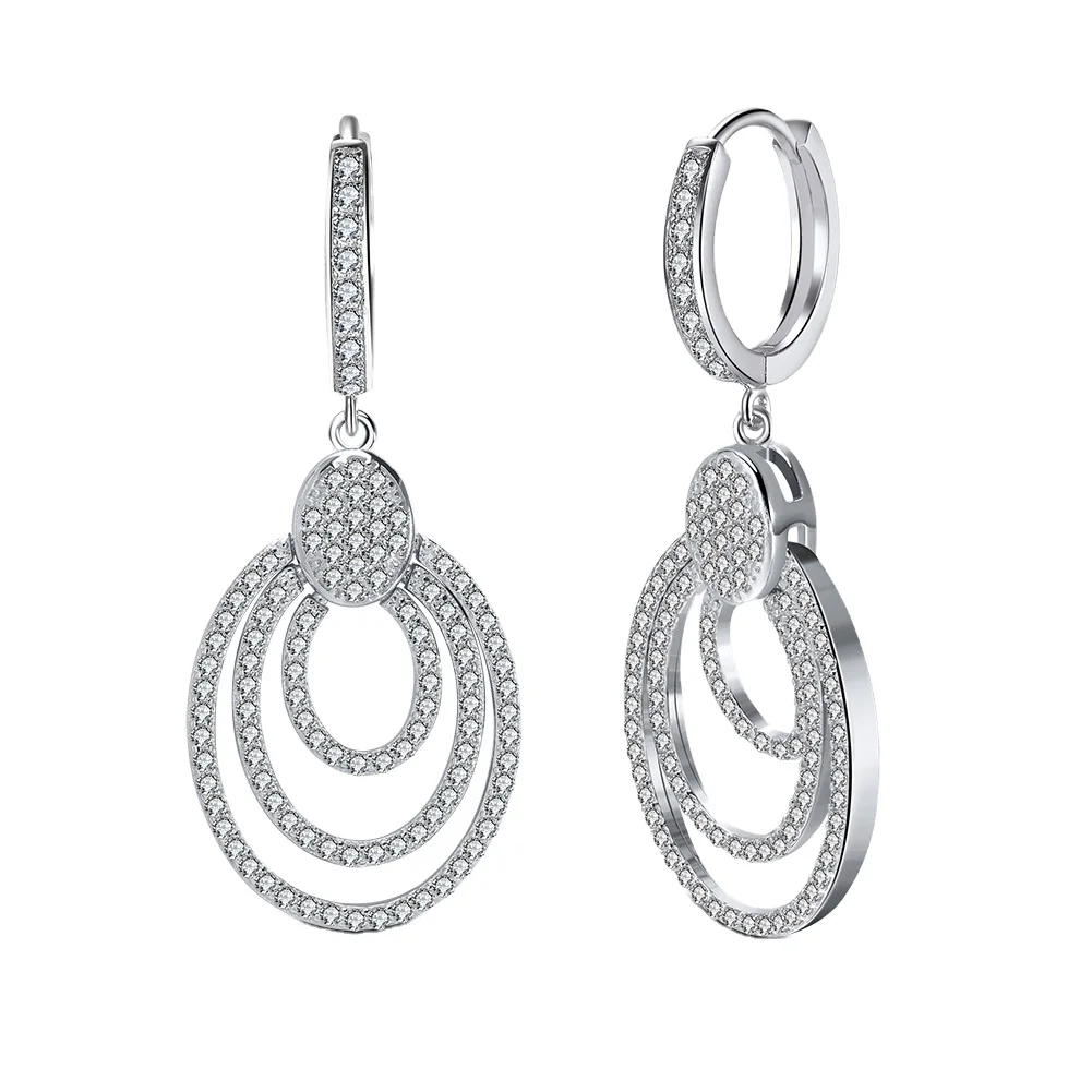 RINNTIN SE46 Big Genuine 925 Sterling Silver Dangle Earrings for Women Luxury Round Hollowed Statement Female Jewelry