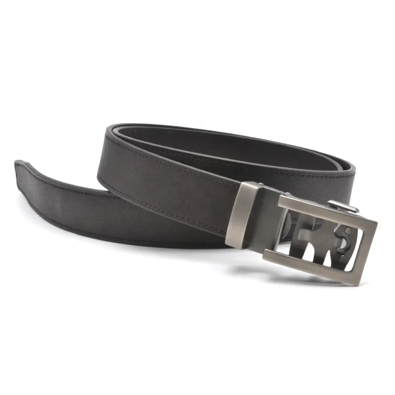Custom formal metal magnetic automatic buckle micro adjustable belts real leather men track belt