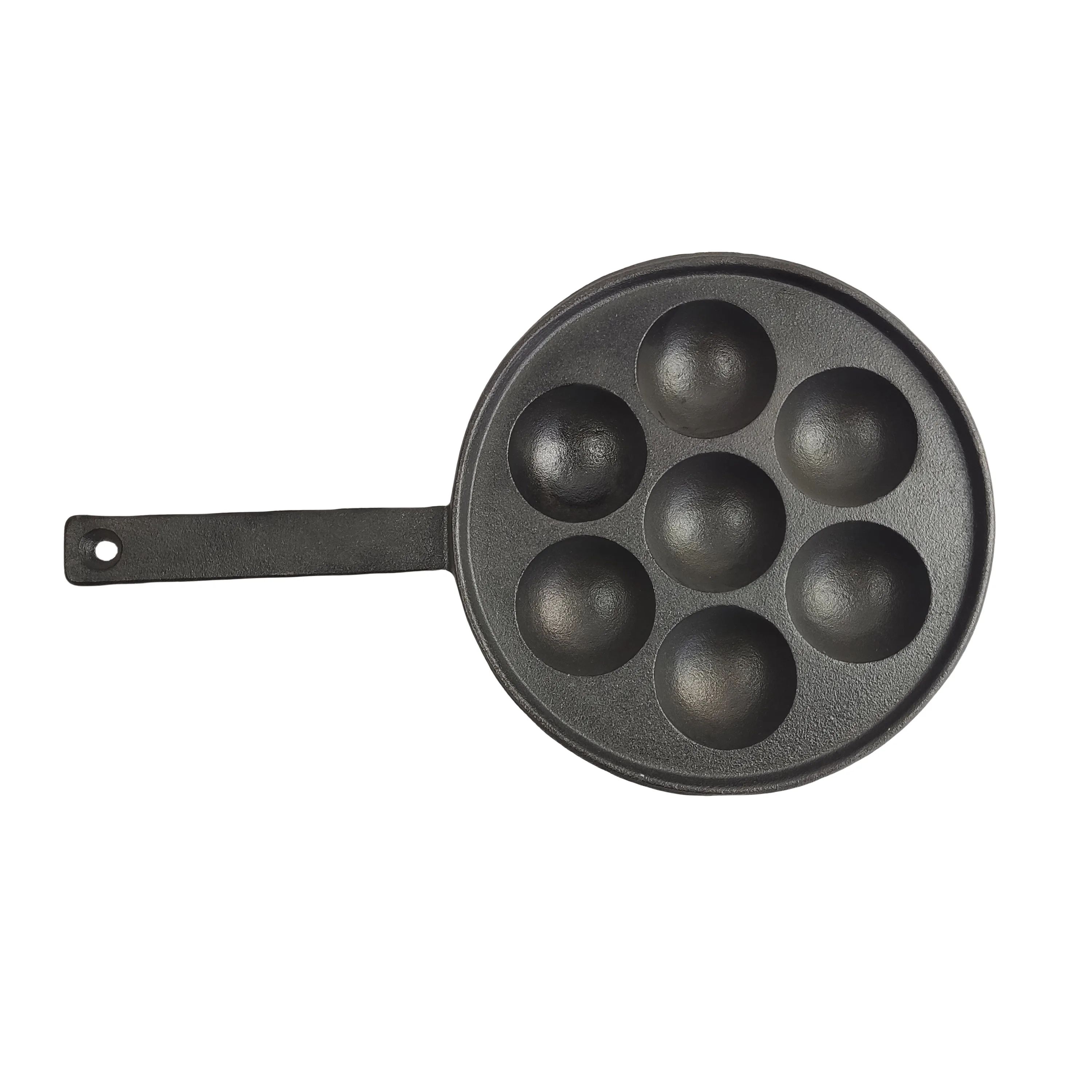 Pre-seasoned Cast Iron Poffertjes Mini Egg Pan Pancake 7 Holes Cake Pan with Handle Mold Cooking