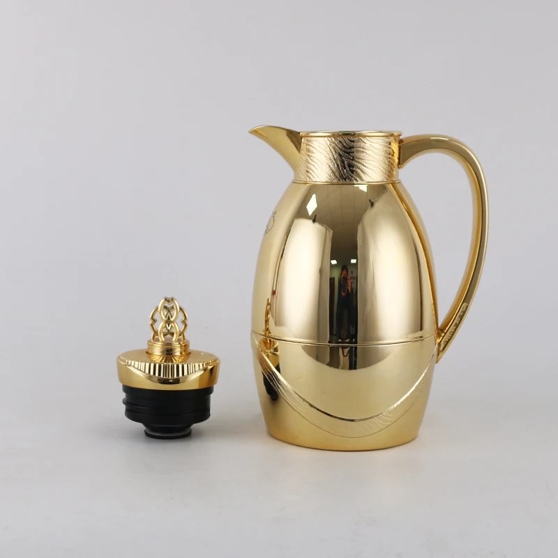 Food Grade Pink Glass Arabic Coffee Pot 1.0L Teapot Jug Dallah Thermos Flask for Middle East