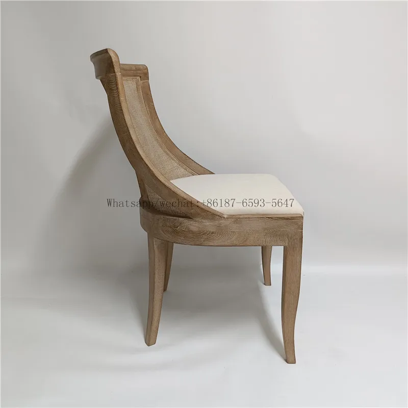 French provincial style oak wing back rattan dining chair