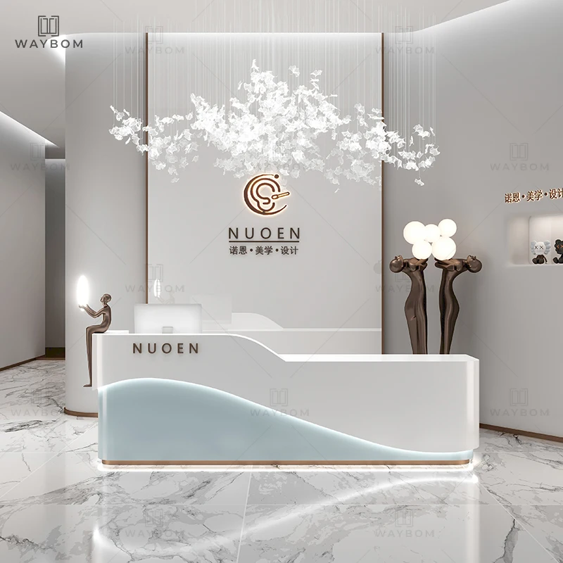 white Reception desk beauty salon L corner curved salon furniture small reception desk reception counter front desk