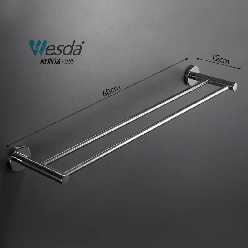 WESDA Bathroom 24-Inch Towel Hanger Rods Custom SUS304 Stainless Steel Wall Mounted Double Towel Bars for Sale