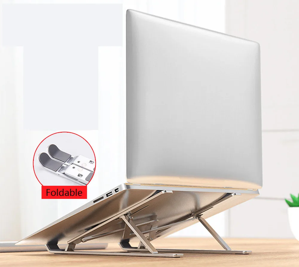 Smart-Furn Folding laptop stand computer riser with vertical adjustable height desk for portable aluminum ergonomic metal holder