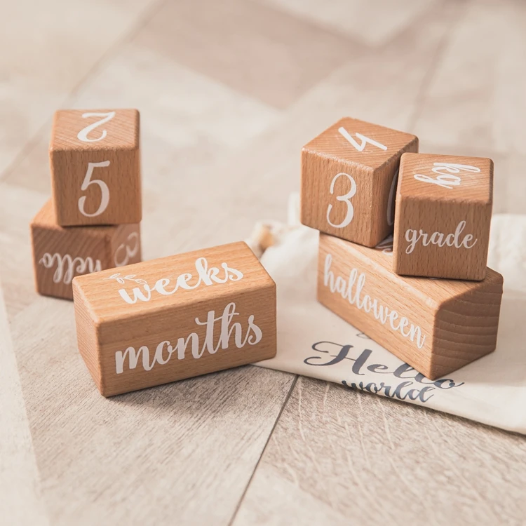 
Newborn Wooden Monthly Milestone Set Printed Beech Baby Square Milestone 