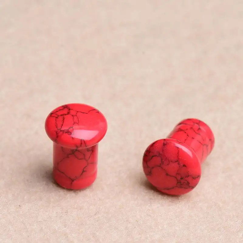 Hot Seller Red Turquoise Single Flare Plug with Groove Piercing Jewelry Ear Gauges Plugs