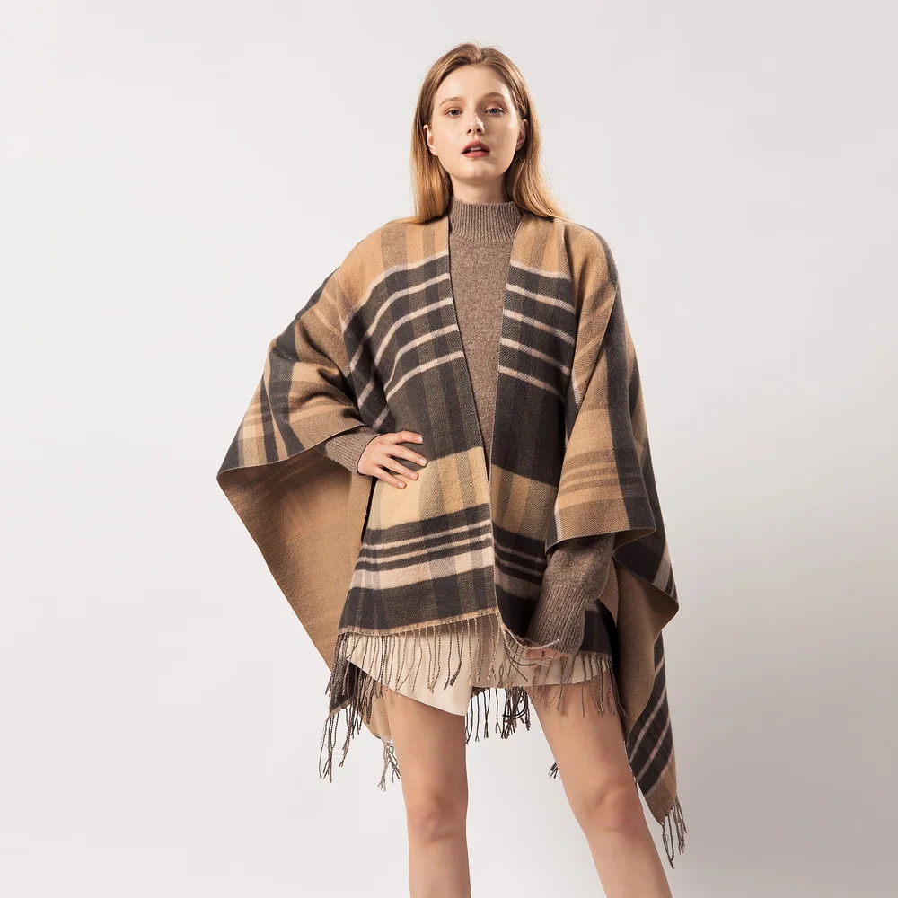 Hot Sell Lattice Tassel Cashmere Warm Shawls European And American Fashion Cape Other Scarves & Shawls