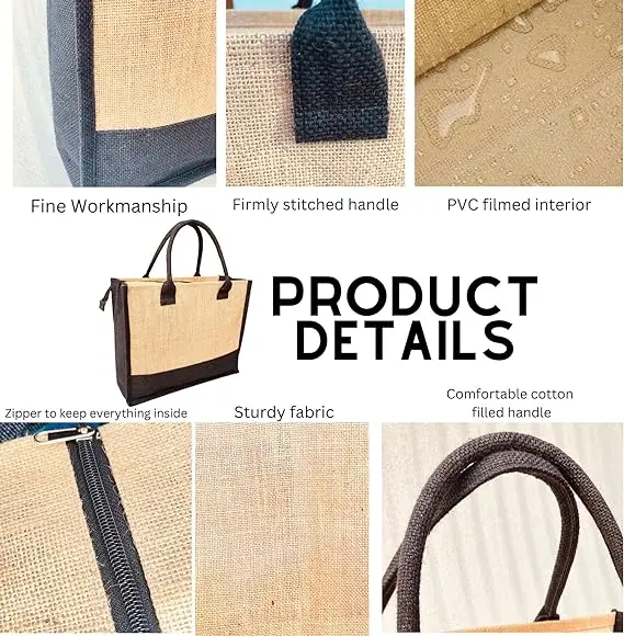Burlap Durable With Zipper Recycled Waterproof Jute Beach Bag Custom Bag Jute