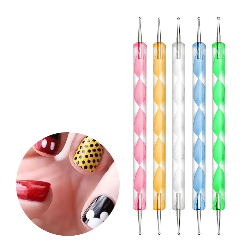 5pcs Nail Rhinestone Dotting Pen Double-headed Nail Art Kits Brush Nail Polish UV Gel Point Painting