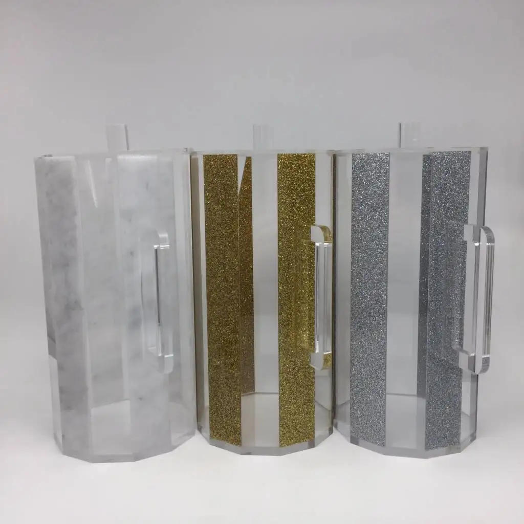 Acrylic Hexagon 12 edges Gold Glitter Lucite Pitcher with clear lid