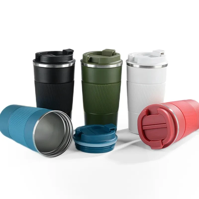 New Arrival Rubber Handle Double Layer Stainless Steel Portable Insulated Thermos Custom Printed Coffee Mugs With Plastic Lid