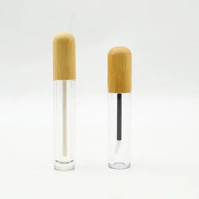 Eco Friendly Glass Lipgloss Tube Empty Lipstick Tube Container Thick Bottle Transparent Bamboo Lip Gloss Container Glass Lipglos