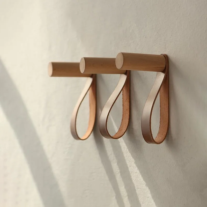 Diy Natural Wood+leather clothes Hanger Wall Mounted Coat Hook Decorative Holder Hat Scarf Handbag Storage Hanger Bathroom Rack