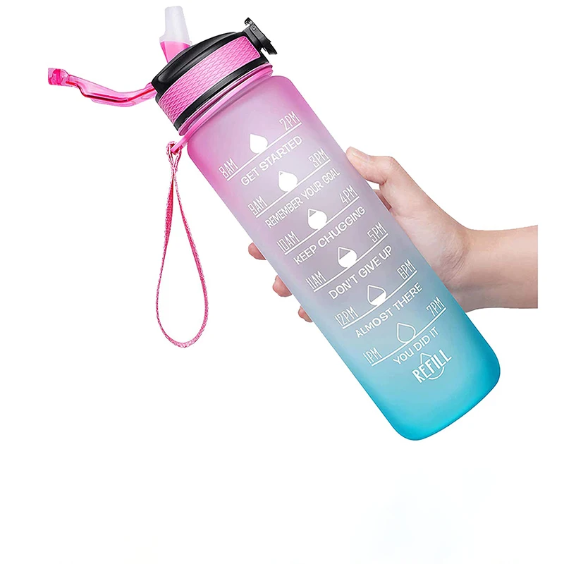 Eco-friendly Plastic Pink Green Motivational Sustainable Insulated Water Bottles