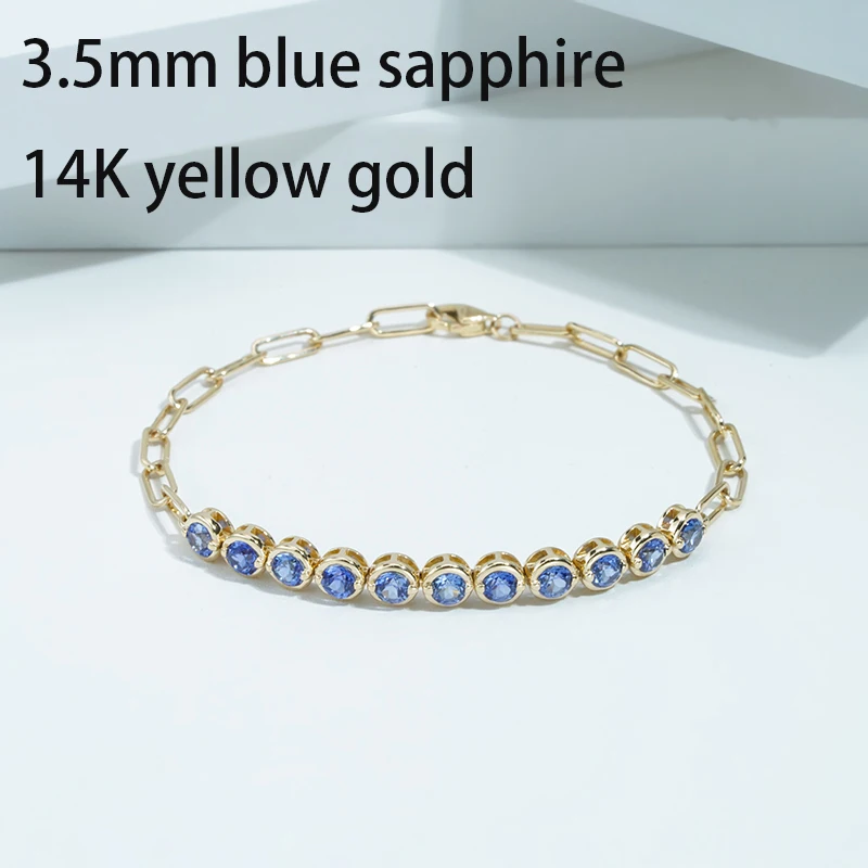 14k Solid Gold Wholesale  Round Shape Lab Grown Gemstone Luxury Engagement Jewelry Emerald Ruby Alexandrite Bracelet