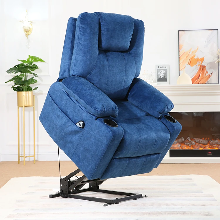 Dark Blue Electric Riser And Recliner Chair Ce Lift Leather Recliners With Cup Holders