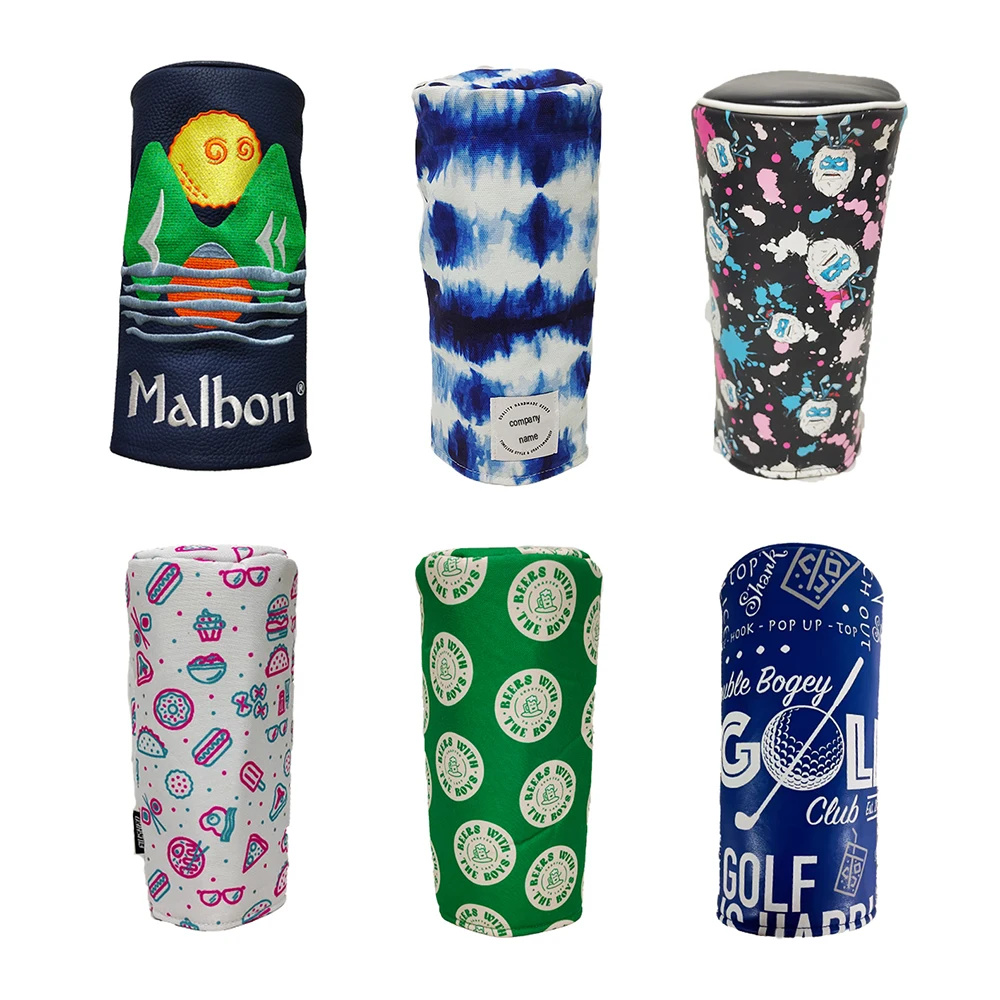 Manufacturer OEM Leather Golf Headcover Driver Wood Golf Head Cover Barrel Tube Style 460cc Embroidery Printed Golf Club Cover