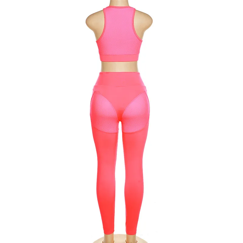 X05605C 2022 Autumn Winter Women Neon 2 Piece Set Sportswear Yoga Outfits Crop Top Zipper Leggings Suit Matching Fitness