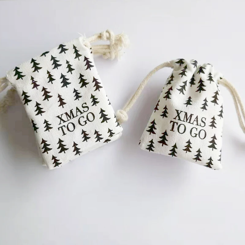 
Christmas Gift Pouch Drawstring Cotton Bag With Logo 
