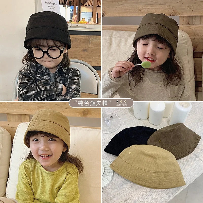 
C1065 Wholesale children solid fashion sun hat simple and casual fisherman hat 