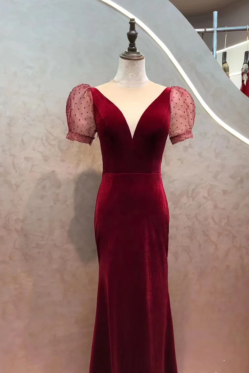 Luxury red Halter column short sleeves backless bridal maid wedding dress 2020