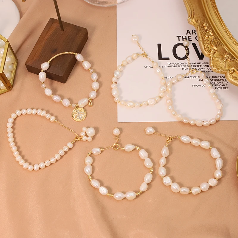 Natural Baroque Pearl Charm Bracelet For Women Party 18k Gold Plated Bracelets & Bangles Fine Jewelry