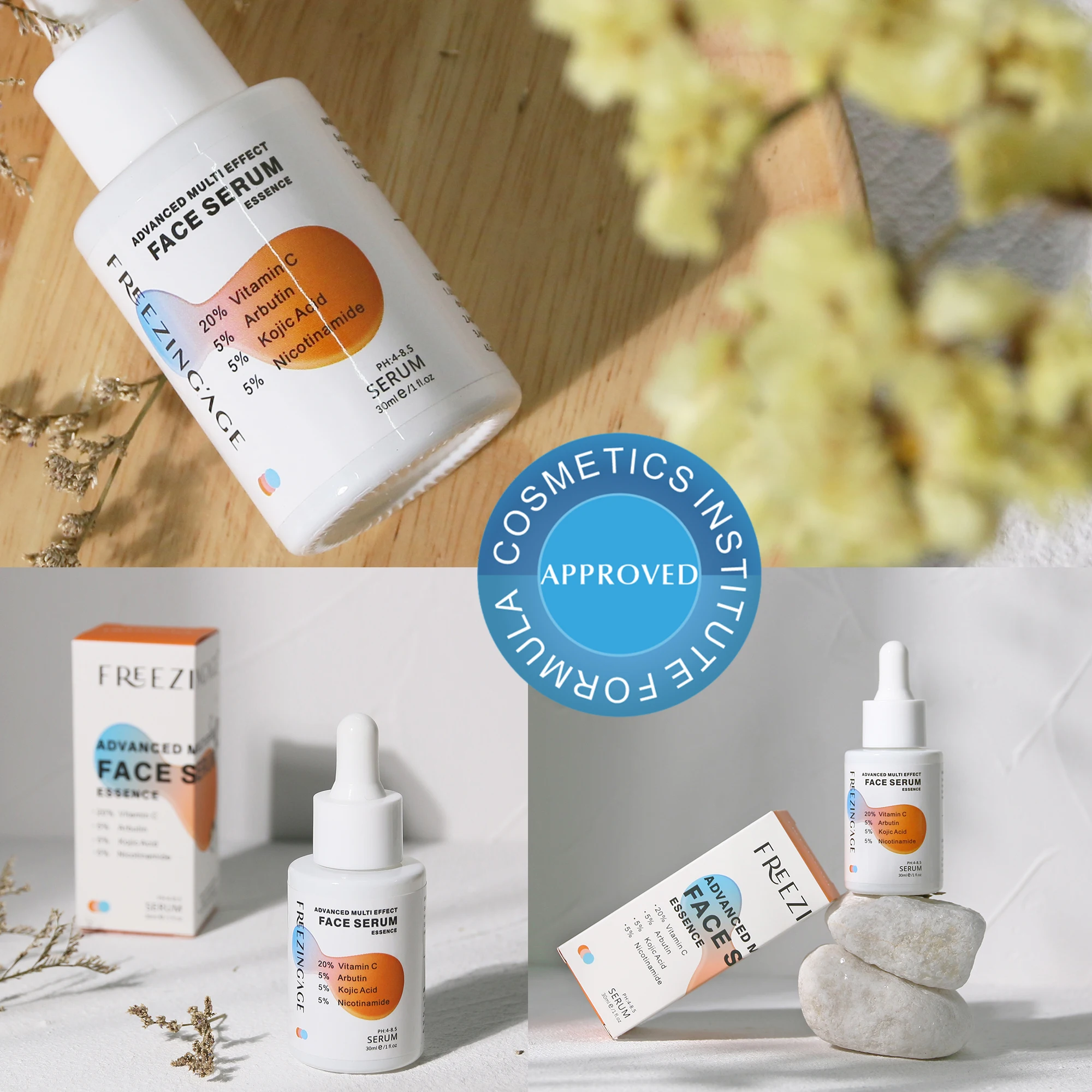 New Skin Care Serum Facial 4 in 1 Whitening Anti Age Face Serum  30% Vitamin C 5% Niacinamide  5% Arbutin 5% Kojic Acid Serum