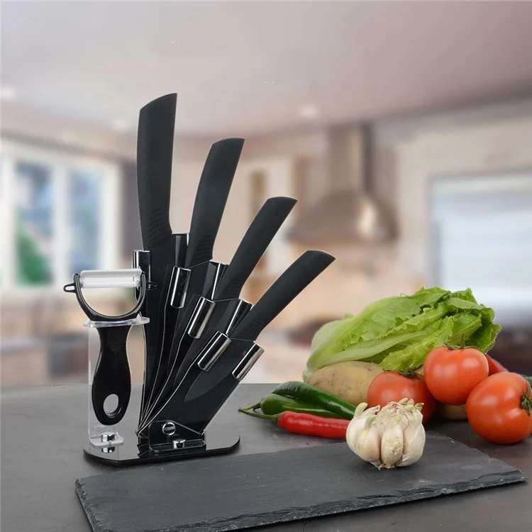 Customization Black Color Ceramic Knife Set 6 Pieces Knives with Acrylic Holder