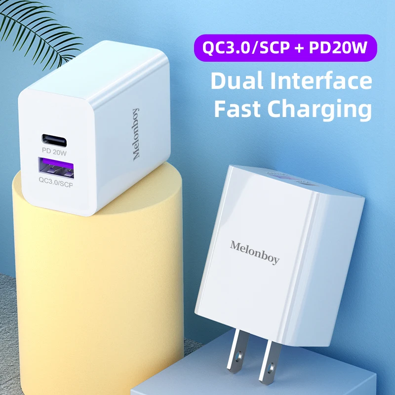 
US EU UK Universal Dual Output USB-C PD 20W+ QC3.0 USB Dual Ports Wall Charger Fast Charging High Quality Phone Travel Adapter 