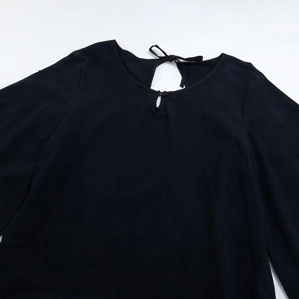 New Fashion Women V-Neck Pullover Shirts Female Sexy Black Loose Cotton Linen Tops