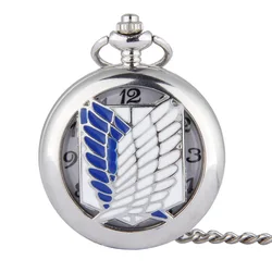 Retro Anime Hollow Pocket Watch Creative Wing Sliver Necklace Chain M,en Quartz Clock Attack On Titan Pocket Watch