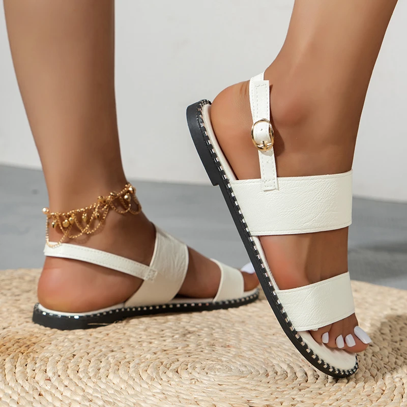 2123 Broadband buckle sandals fashion women sandals china europe style Wholesale price flat shoes