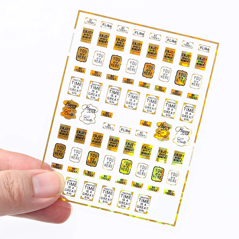 11 designs 10.5*8cm options 3d self adhesive glitter laser gold nail sticker decal letter for nail art