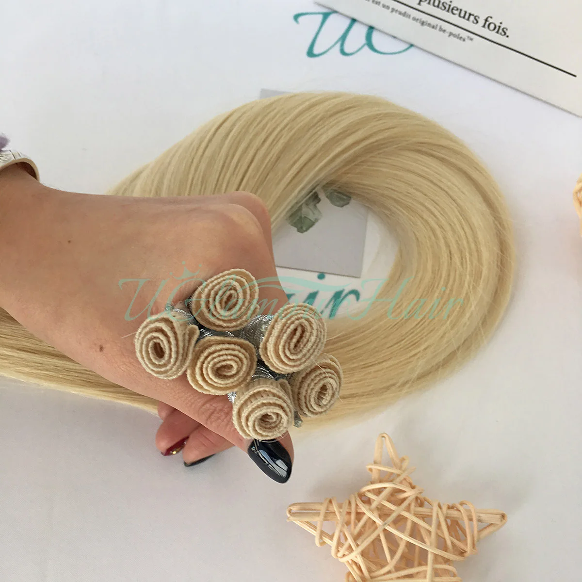 U Glamour, новые, завязанные вручную, 100% для наращивания волос, волосы Remy, натуральные русские светлые, бесшовные, ручной, для наращивания волос
