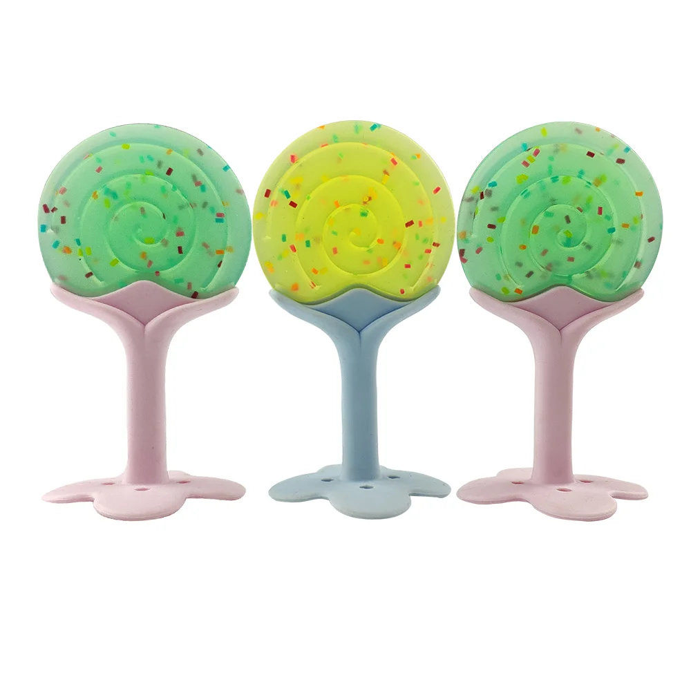 New Arrived Flexible Infant Baby Teether Toy Silicone Soft Cute Lollipop Shape Baby Teether Chew Toys for Babies 3-12 Mouths