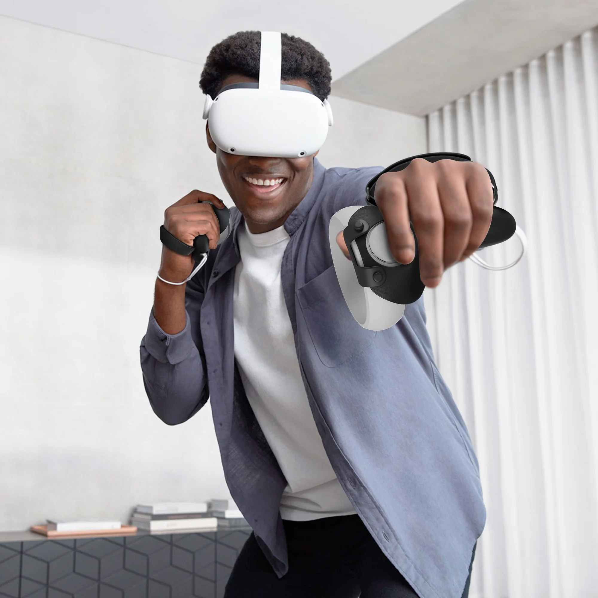 KIWI design Upgrade Version Controller Grip Cover for Oculus quest 2 accessories with replaceable battery opening (black)