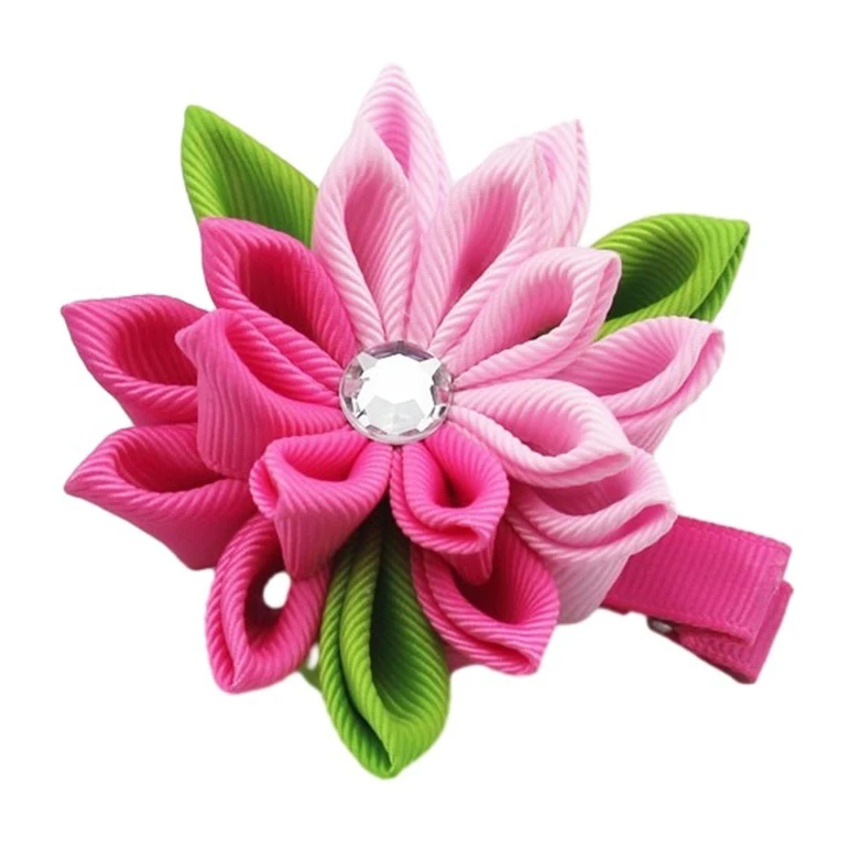 Custom Made Different Designs Japanese Style Irish Hair Bows Kanzashi Tsumami Flower Ribbon Hair Clips with Alligator Clip
