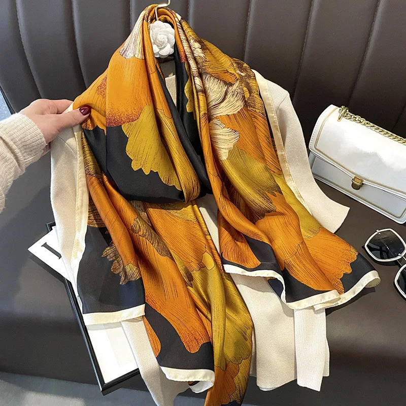 Luxury Pattern Silk Scarf Floral Large Shawls Hair Wraps big size 90*180cm Head Scarfs Women Long Silk Scarves Hijabs