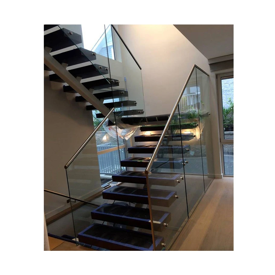 Prima Straight Single Steel Stair modern design Center Beam Straight Staircase Cable Railing Stringer with Wooden Step Design