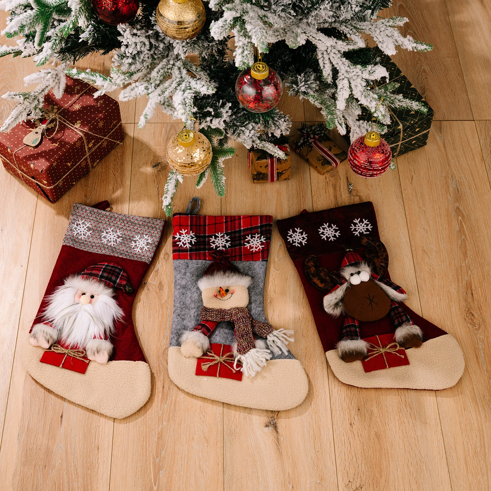 New Large Polyester 3D Christmas Doll Stocking For Xmas Home Tree Decoration