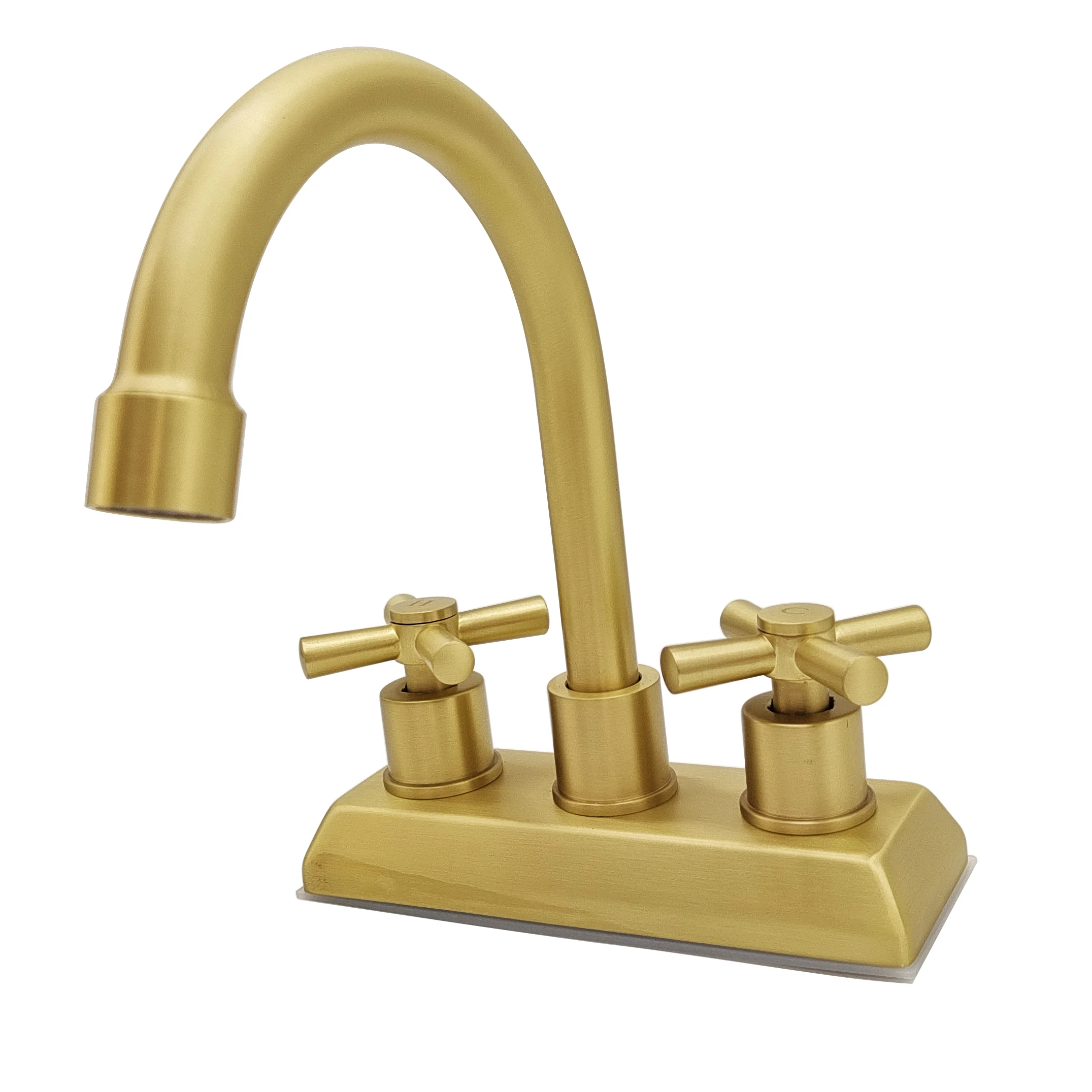 High Quality Economic Brushed Gold Four Inch Mixers Bridge Proboscis Basin Taps Kitchen Modern Contemporary Ceramic Kitchen Sink
