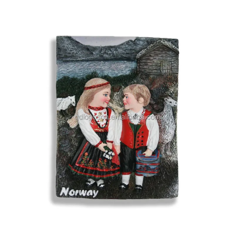 Personalized 3D Norway Magnets Children Wearing Bunads Goats Traditional Fridge Magnet Norwegian Souvenirs for Gift Shops